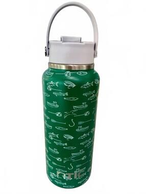 RTIC Green Fish & Boat Pattern Stainless Water Bottle 32OZ NEW